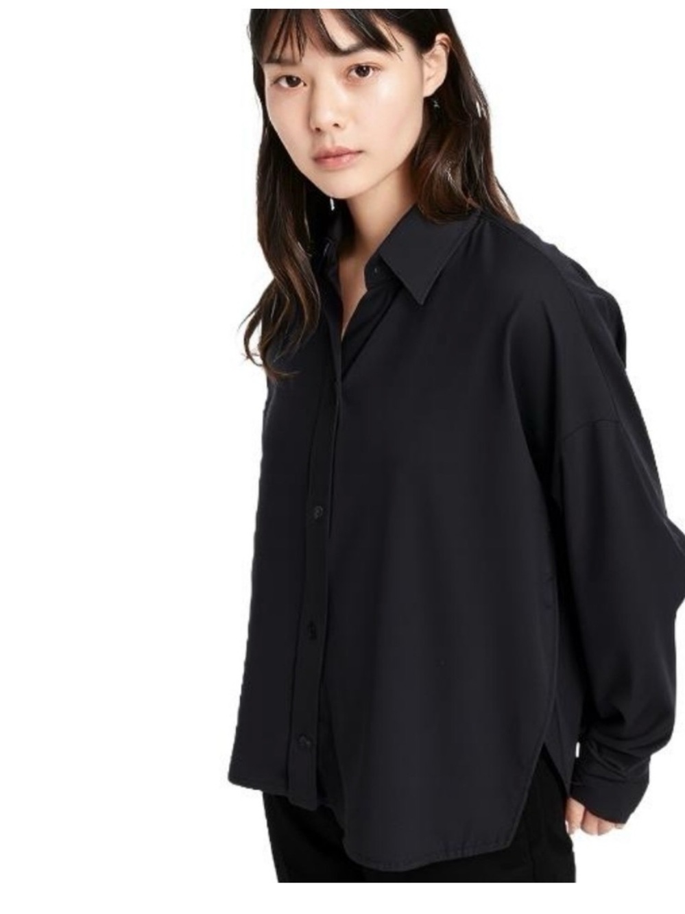 Kit and Ace Shirt Cropped Button Up Dolman Long Sleeves Black Women's Large
